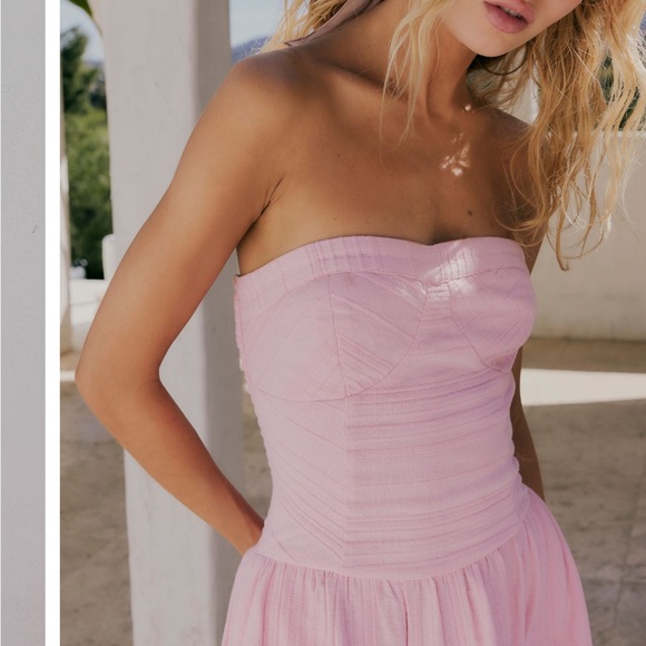 FREE PEOPLE MARBELLA SLEEVELESS MIDI DRESS ROMANCE PINK  LARGE - Picture 2 of 11